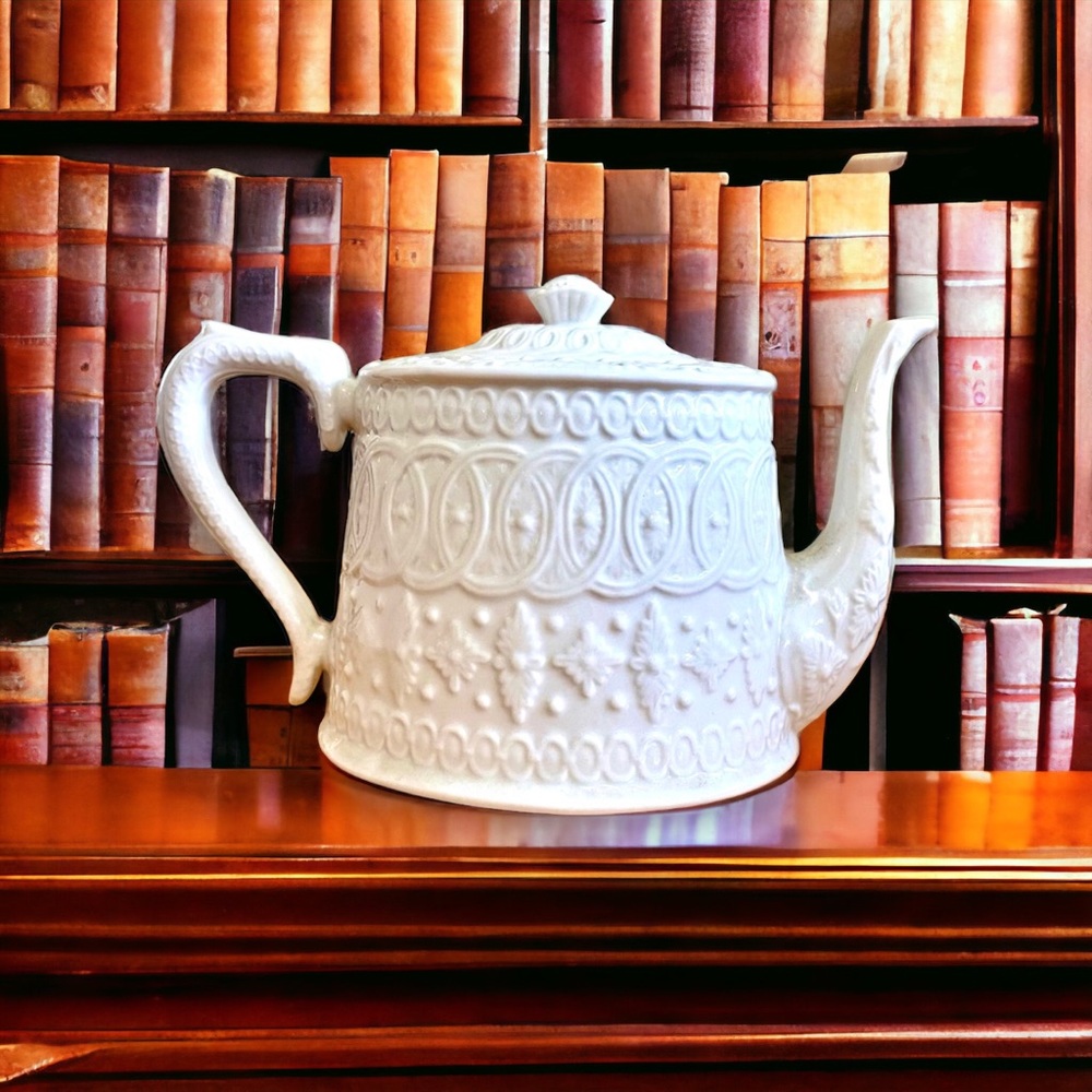 Gracie Teaware Ornate Engraved White Teapot - Rare